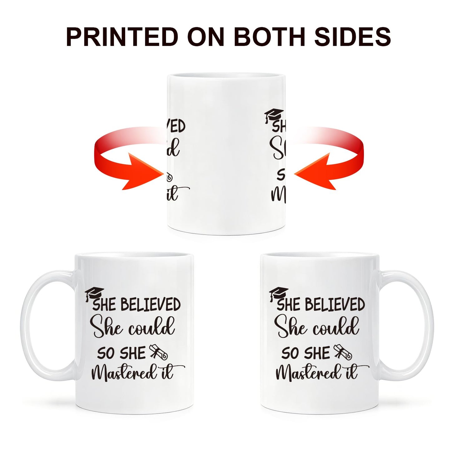 She Believed She Could So She Mastered It Mug, Masters Degree Graduation Present for Women, College Grad Coffee Cup for Daughter Sister Friend, Ceramic Mug 11oz