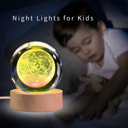 3D Moon Crystal Ball with LED Stand, Remote Control, 16 Colors Change, Moon Figurine Glass Sphere Lamp Night Light Gifts for Women Kids(80mm)