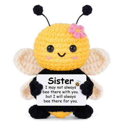 Sister Birthday Gifts, Sister Gifts from Sisters Brother, My Forever Soul Sisters Birthday Valentines Mothers Day Christmas, Mini Crochet Bee Affirmation Support Presents, Cute Handmade Knitted Decor