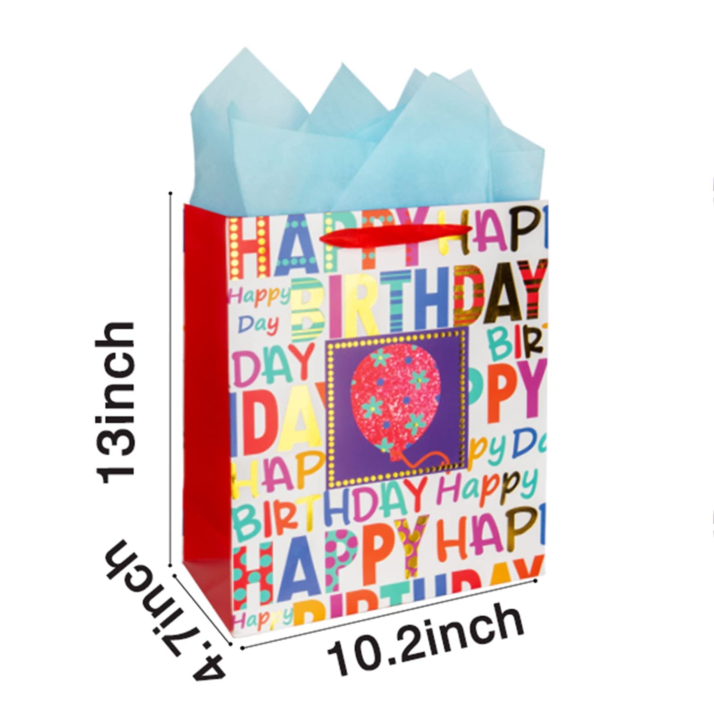 2-Pack 12.6" Large Happy Birthday Gift Bags for Birthday Party with Tissue Paper