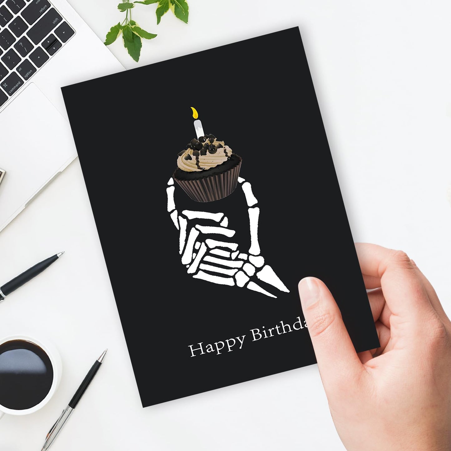 Ziwen Rude Birthday Cupcake Card, Funny Gothic Day Gifts for Her Him, Happy Birthday Card for Men Women, Bday Cupcake Skeleton Gothic Card, Dirty Black Skeleton Birthday Day Gifts for Husband Wife……