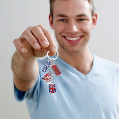 PRETYZOOM 1PC UK Flag Keychain, London Souvenir Keychain with Union Jack Flag Telephone Booth Charm Bag Hanging Pendant, British Themed Party Favors, Travelers Keepsake