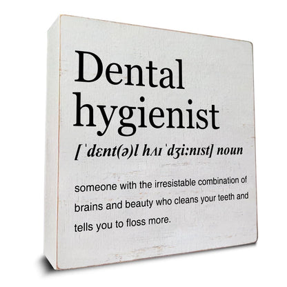 Dental Hygienist Gift Ideas Dental Hygienist Definition Art Wooden Box Sign Minimalist Desk Decorative Wooden Sign Home Office Decor for Table Shelf 5 x 5 Inches