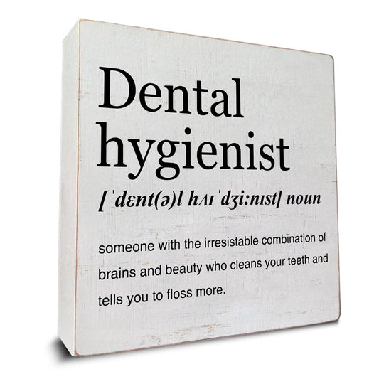 Dental Hygienist Gift Ideas Dental Hygienist Definition Art Wooden Box Sign Minimalist Desk Decorative Wooden Sign Home Office Decor for Table Shelf 5 x 5 Inches