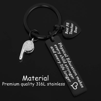 PE Teacher Appreciation Gifts Keychain for Women Men Male from Student PE Whistle Charm Keyring Thank You Gym Teachers Best P E Coach PE Keychain