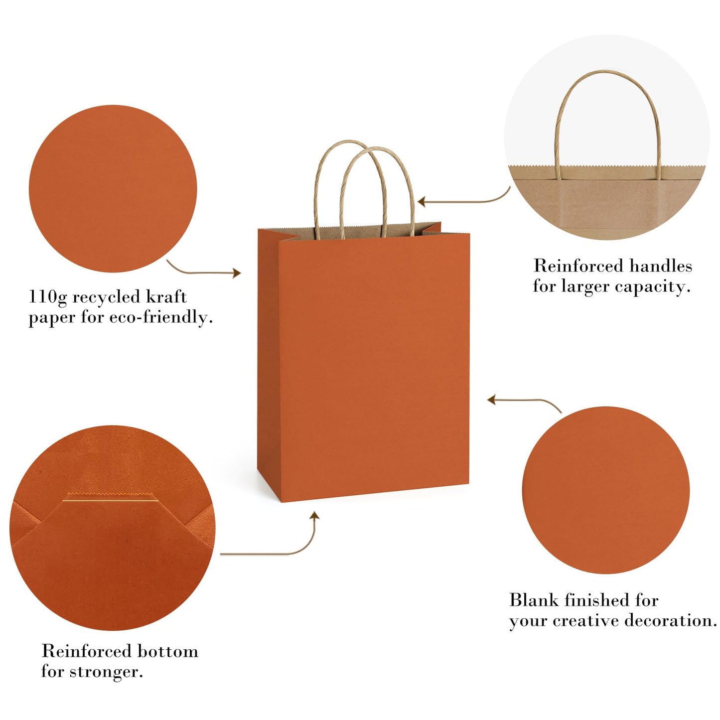 BagDream Gift Bags 8x4.25x10.5 IN 100Ct Kraft Paper Gift Bags with Handles Bulk, Halloween Party Favor Retail Shopping Craft Bags (Orange)