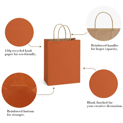 BagDream Gift Bags 8x4.25x10.5 IN 100Ct Kraft Paper Gift Bags with Handles Bulk, Halloween Party Favor Retail Shopping Craft Bags (Orange)
