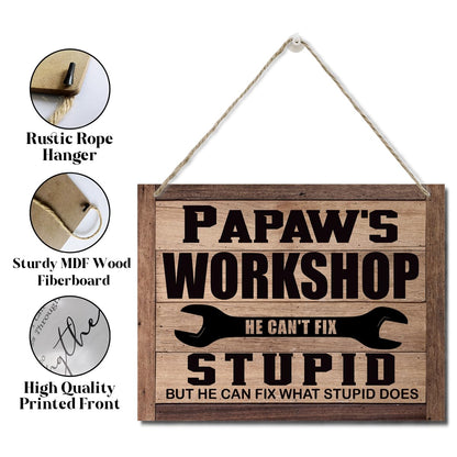 Papaw's Workshop Sign - Father's Day & Birthday Gift, Rustic Wooden Wall Plaque, Farmhouse Home Decor, Funny Grandpa Mechanic Gift
