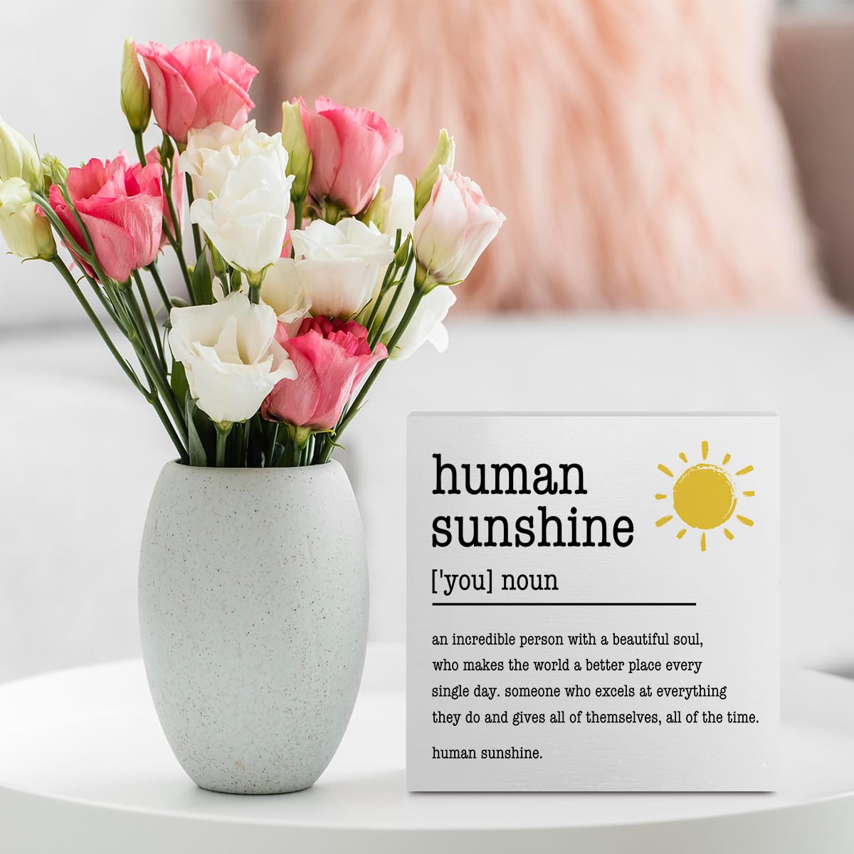 Sunshine Gifts Inspirational Office Supplies Human Sunshine Gift Decor White Wooden Box Sign Motivational Appreciation Gifts for Teacher Coworker Doctor Cubicle Accessories Home Table Decorations