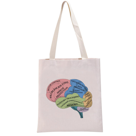 PWHAOO Psychology Gift Brain Function Tote Bag Anatomy Of Brain Handbag Neurology Nurse Gift