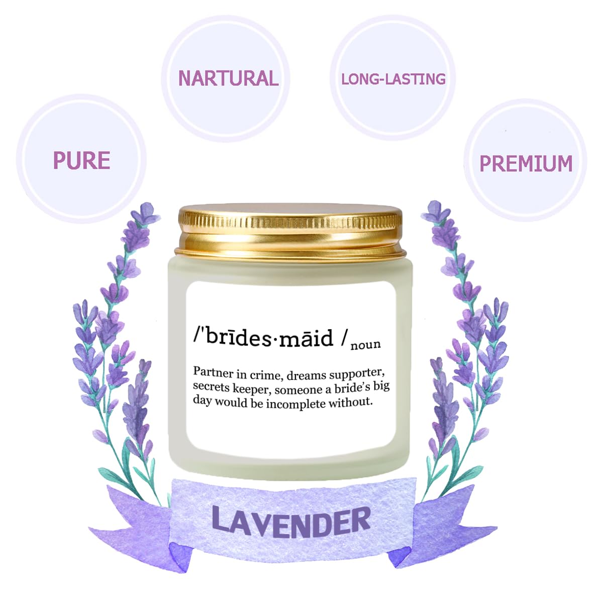 Scented Candle Bridesmaid Proposal Gifts - Lavender Soy Wax Candle - Maid of Honor Proposal Gifts - Will You be My Bridesmaid Gift for Friends Girls Women 4oz