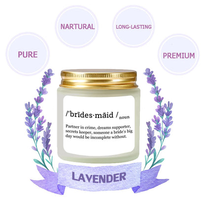 Scented Candle Bridesmaid Proposal Gifts - Lavender Soy Wax Candle - Maid of Honor Proposal Gifts - Will You be My Bridesmaid Gift for Friends Girls Women 4oz