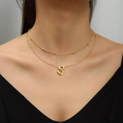 PANSHI Graduation Gift for Her Gold Initial Necklaces Gifts for Girls Women, Teen Girl Gifts Trendy Stuff Layered Bubble Letter Necklace Gold Jewelry Birthday Gift