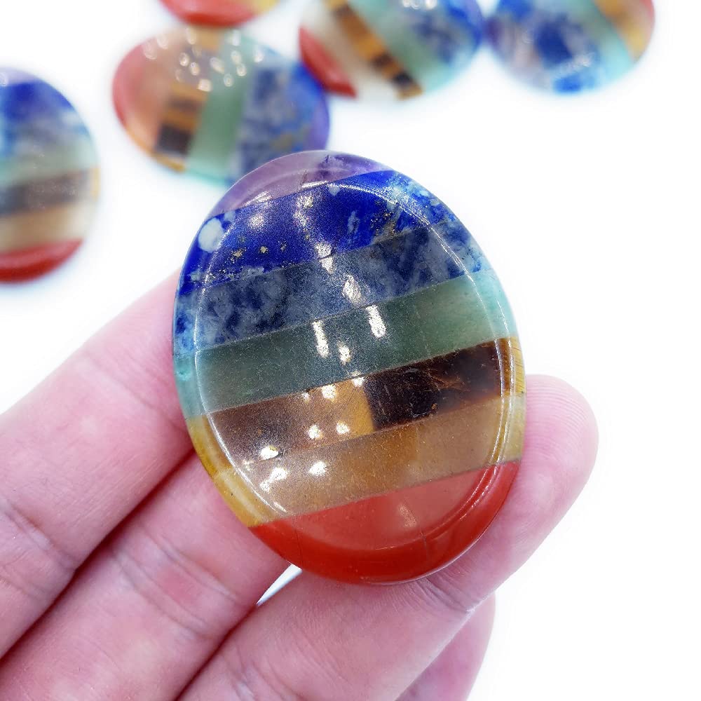 SHARKOOO Thumb Worry Stone for Anxiety, 7 Chakra Crystals Healing Stones, Oval Chakra Worry Stone, Meditation Crystal