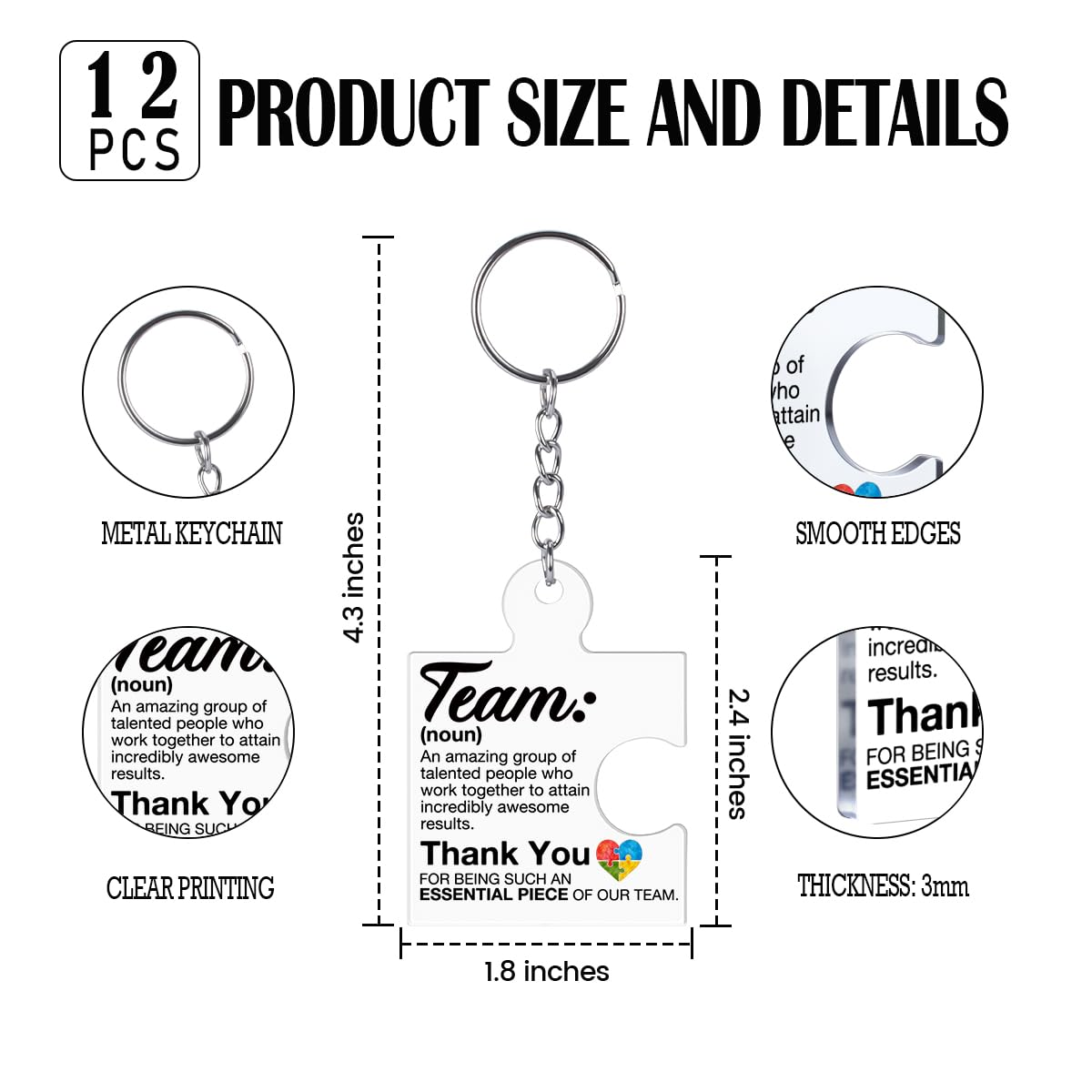 Team Appreciation Gifts for Employee Coworker Staff Bulk, Teamwork Thank You Gift Set Puzzle Piece Acrylic Keychains