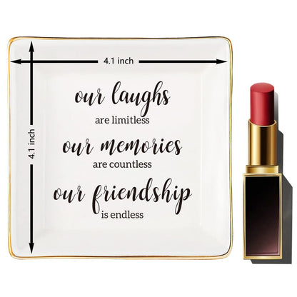 Endless Friendship Gifts Ceramic Ring Dish Jewelry Tray,Birthday Gifts For Best Friend-Our Laughs Are Limitless,Our Memories Are Countless,Our Friendship Is Endless
