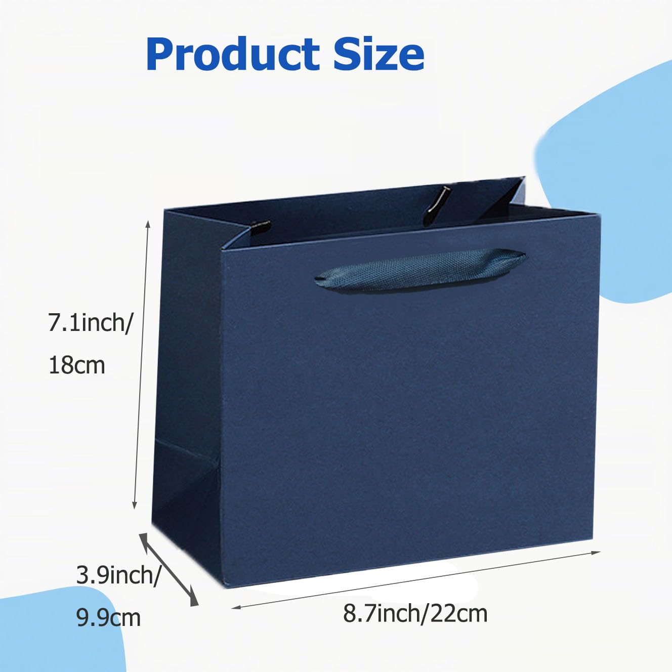 MULIANBOX Navy Blue Gift Bag 12 Pack, 8.7x3.9x7.1inch Gift Wrap Bags with Ribbon Handles, Reusable Heavy Duty Kraft Paper Bags Bulk for Shopping, Wedding, Party, Gift, Retail