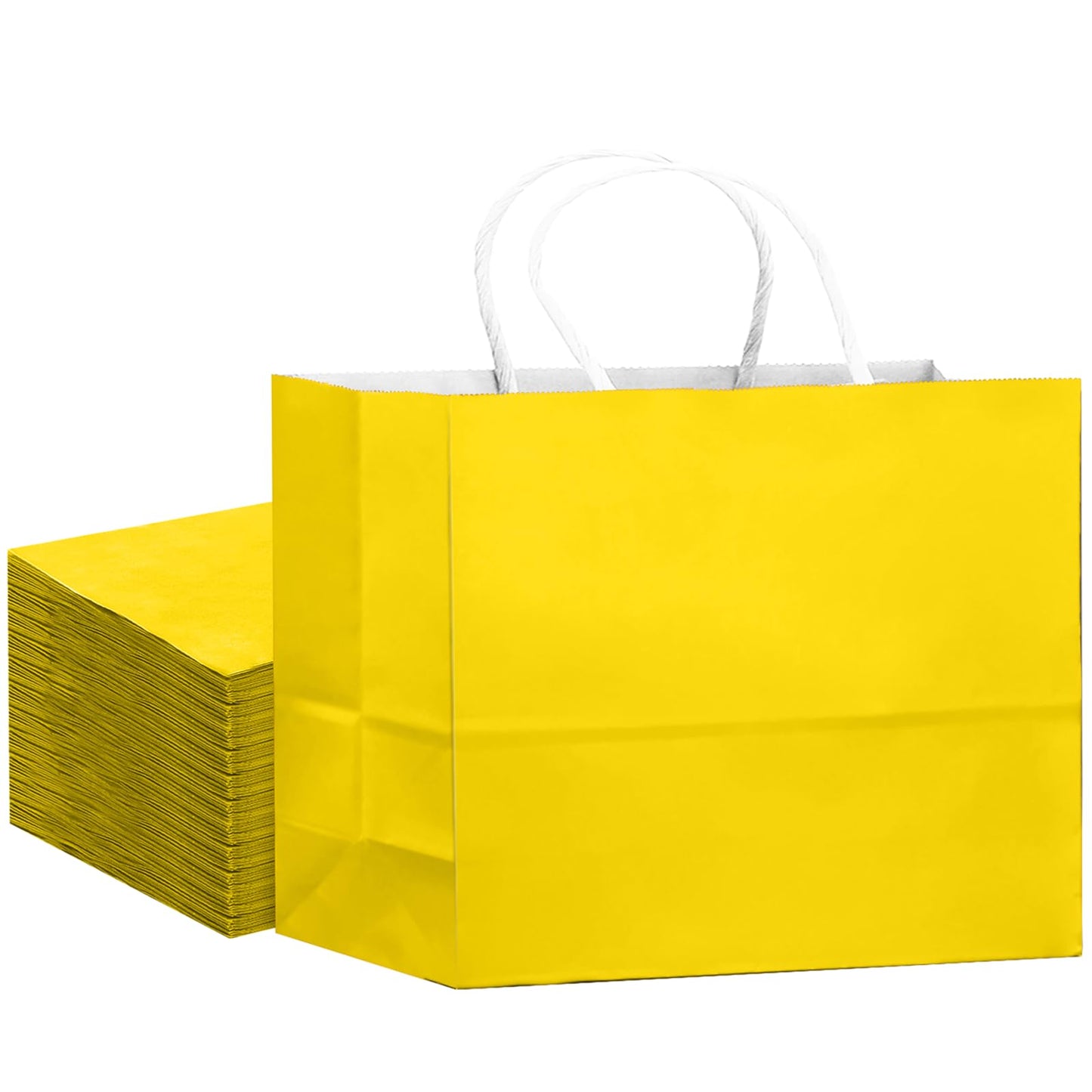 qiqee 24PCS Large Gift Bag with Handles Bulk 13"x4.5"x10" Gift Bags Bright Yellow Bags Multiple Uses (32x11x25cm,Wide Large)
