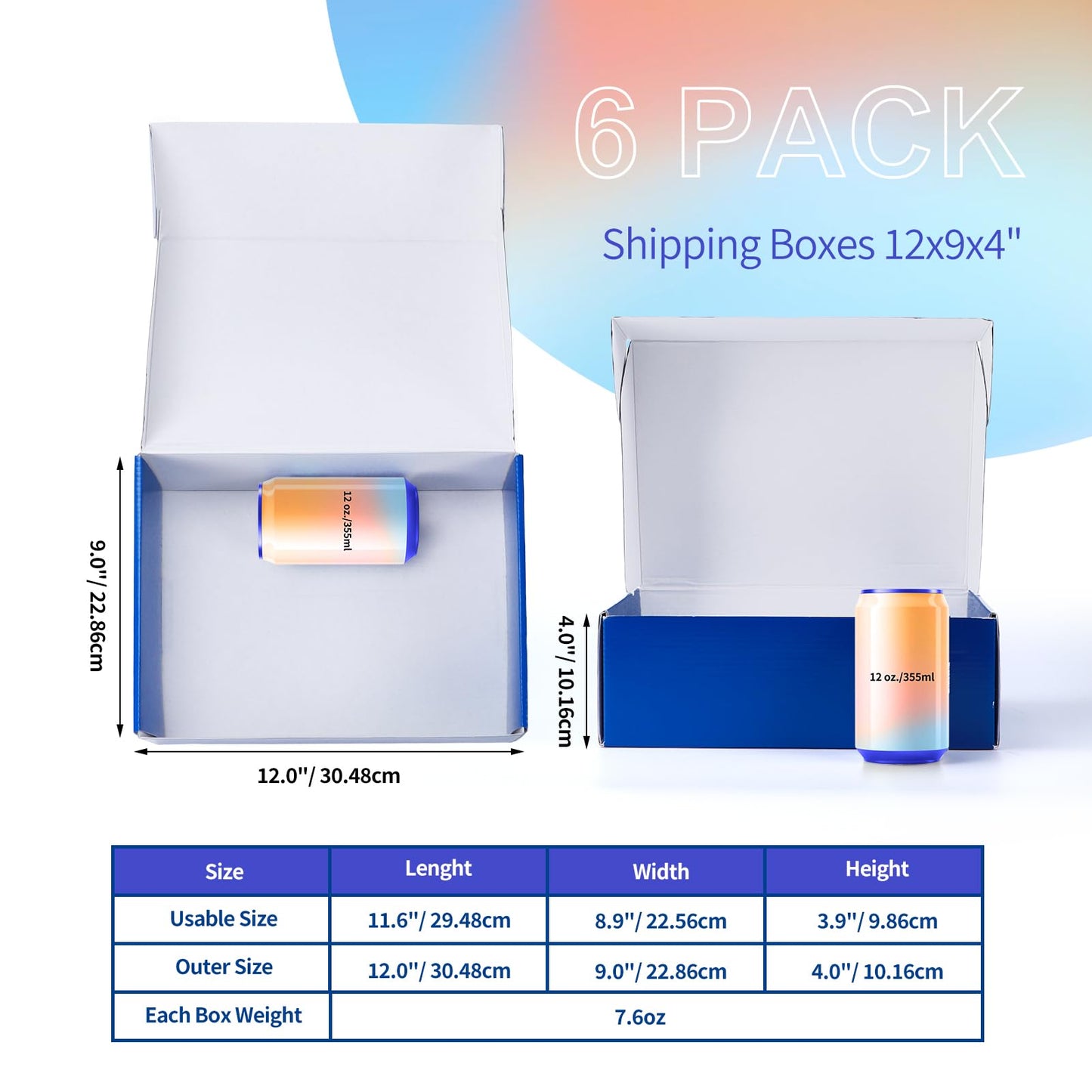 PHAREGE 12x9x4 inch Gift Shipping Boxes Bulk 6 Pack Blue, Tab Lock Tuck Top Mailing Boxes for Packaging Small Business, Medium Cardboard Mailer Boxes for Wrapping Present