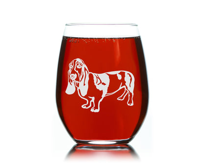 C M Basset Hound Dog Themed Stemless Wine Glass 17 oz. - 1 Piece - Basset Hound Gift for Men and Women (Style B2)