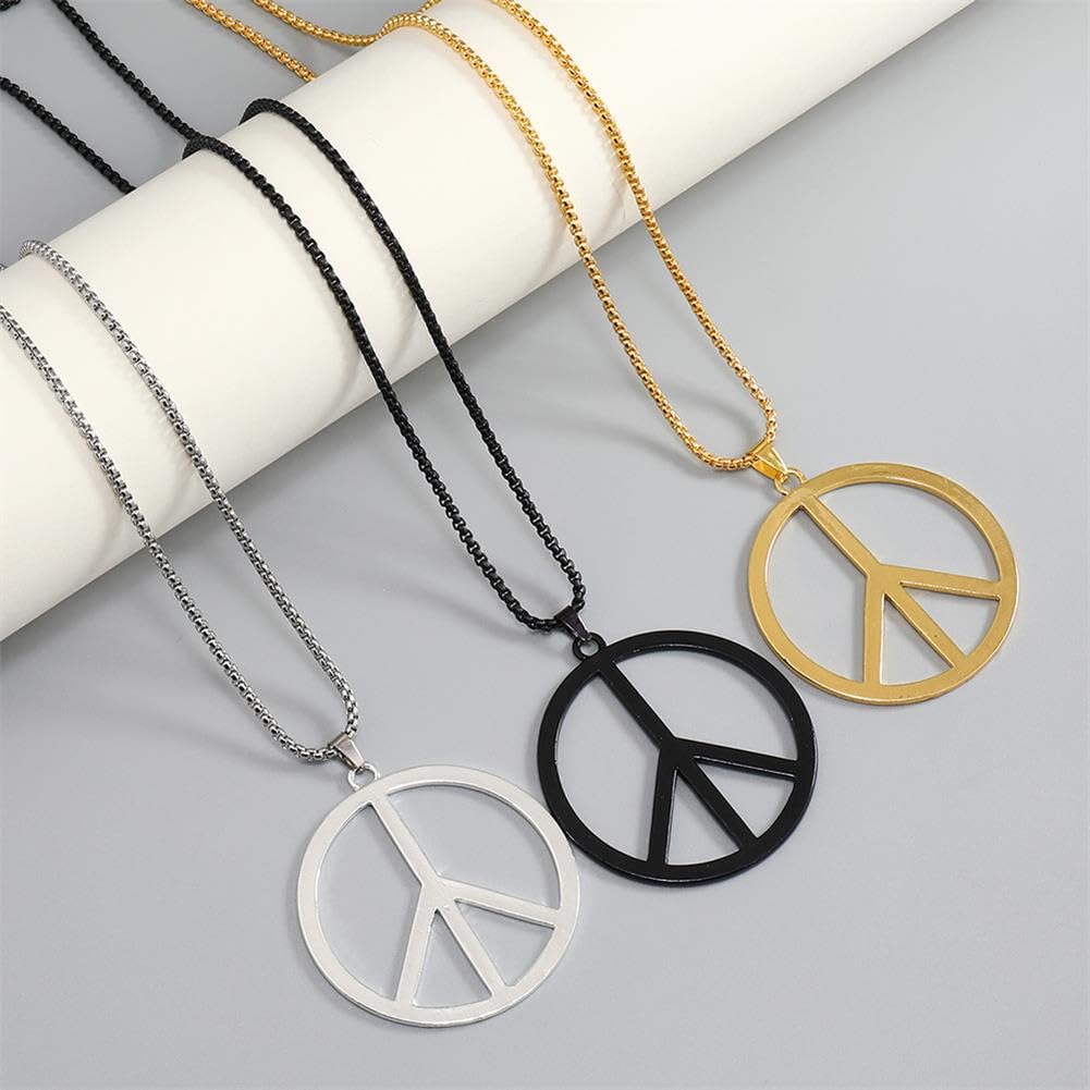 Metal Peace Sign Pendant Necklace Hippie 1960s 1970s Necklace for Dressing Party Accessories