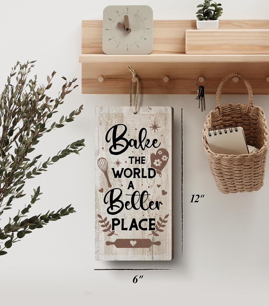 YZEXEZY Baking Sign-Bake the World a Better Place Sign12"x6" Baking Gifts Retro Bakery Cafe Wall Art Decor