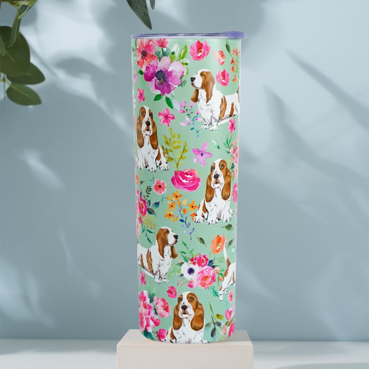 Basset Hound Gifts for Women Cute Dog Tumbler Coffee Cup for Women Basset Hound Travel Mug 20 Oz Stainless Steel Insulated Water Bottle With Lid and Straw