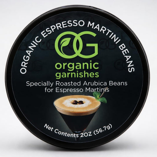 ORGANIC ESPRESSO MARTINI BEANS - MARTINI GARNISH FOR COCKTAILS - EDIBLE DARK ROAST ESPRESSO BEANS - OG ORGANIC GARNISHES - CRAFT COCKTAIL - HOME BARTENDER - MIXOLOGY - 2oz TIN