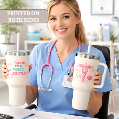 Medical Assistant Gifts, 40 Oz Medical Assistant Tumbler with Handle & Straw, Stainless Steel Insulated Travel Mug, MA Week Appreciation Gifts for Women Men Coworkers Mothers Day