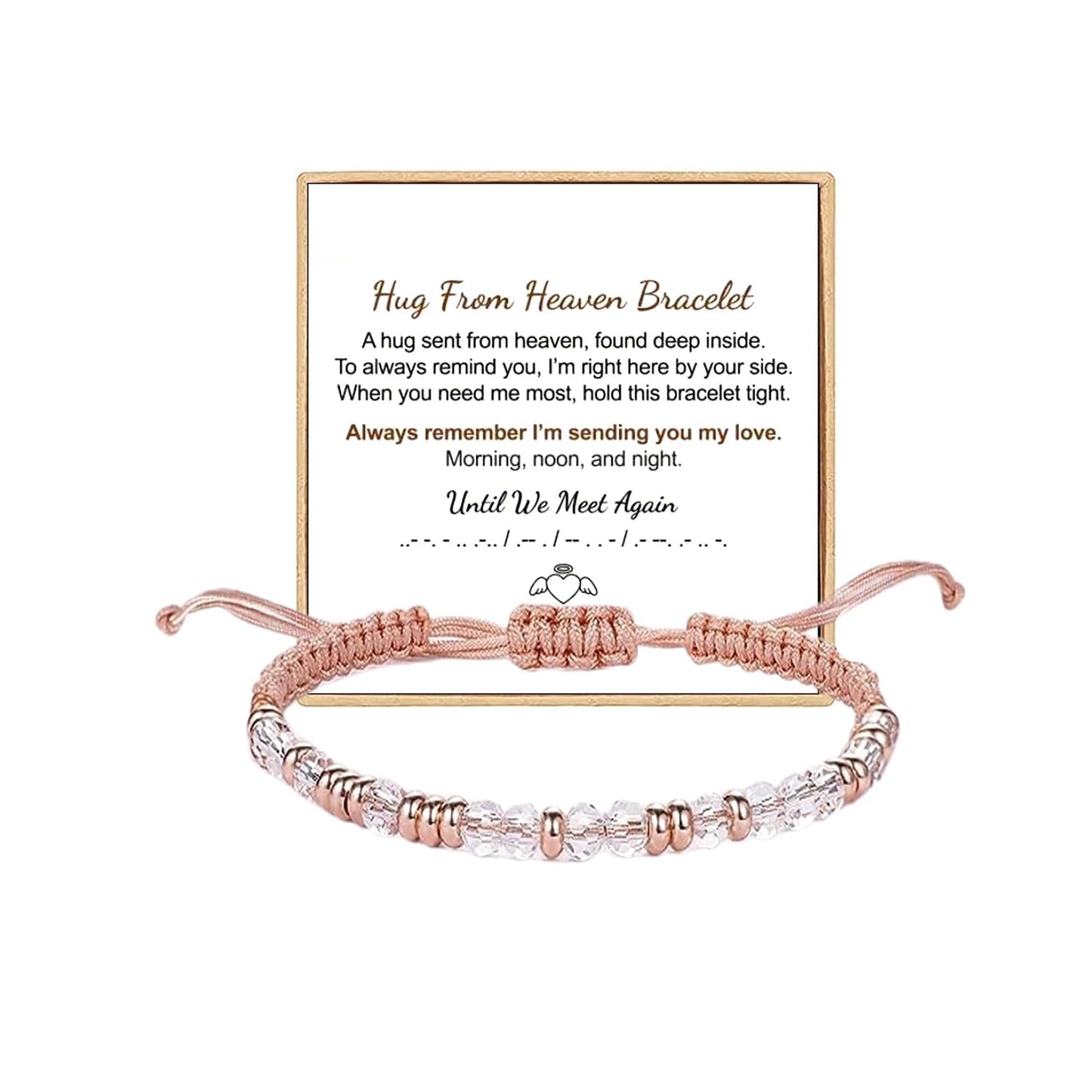 Hug from Heaven Morse Code Bracelet - Until We Meet Again, Black Hematite Beads for Men and Women