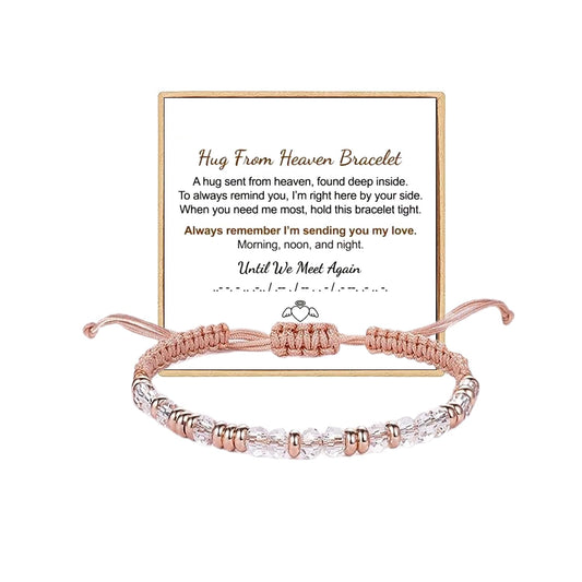 Hug from Heaven Morse Code Bracelet - Until We Meet Again, Black Hematite Beads for Men and Women