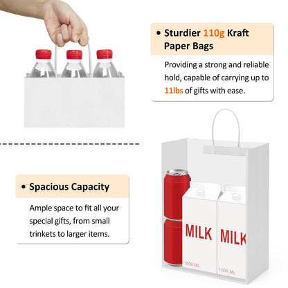 BagDream 10x5x13 25Pcs Gift Bags White Paper Shopping Bags with Handles Bulk, for Retail, Merchandise, Party Favor, Recyclable Paper Sacks