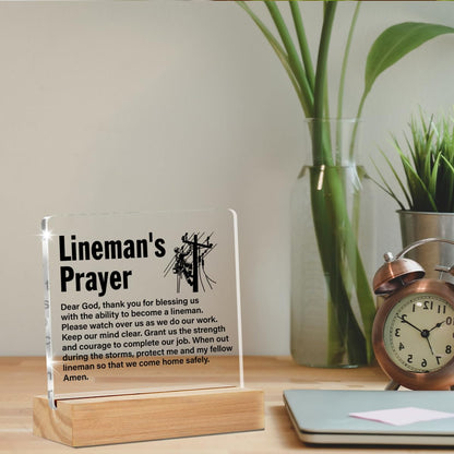 Lineman Gifts, Graduation Gift for Line Worker, Lineman Prayer Clear Desk Decorative Sign Home Office Acrylic Decor