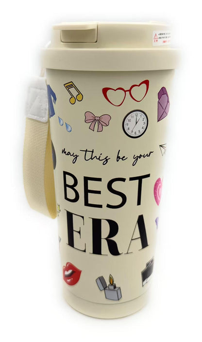 May This Be Your Best Era Gift Insulated Tumbler Singer Inspired Travel Mug18 Ounce Stainless Steel Water Bottle with Dual Lids Straw and Portable Strap Fashional Coffee Cup for Music Fans