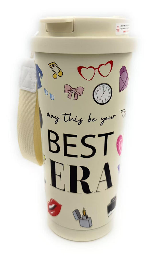 May This Be Your Best Era Gift Insulated Tumbler Singer Inspired Travel Mug18 Ounce Stainless Steel Water Bottle with Dual Lids Straw and Portable Strap Fashional Coffee Cup for Music Fans
