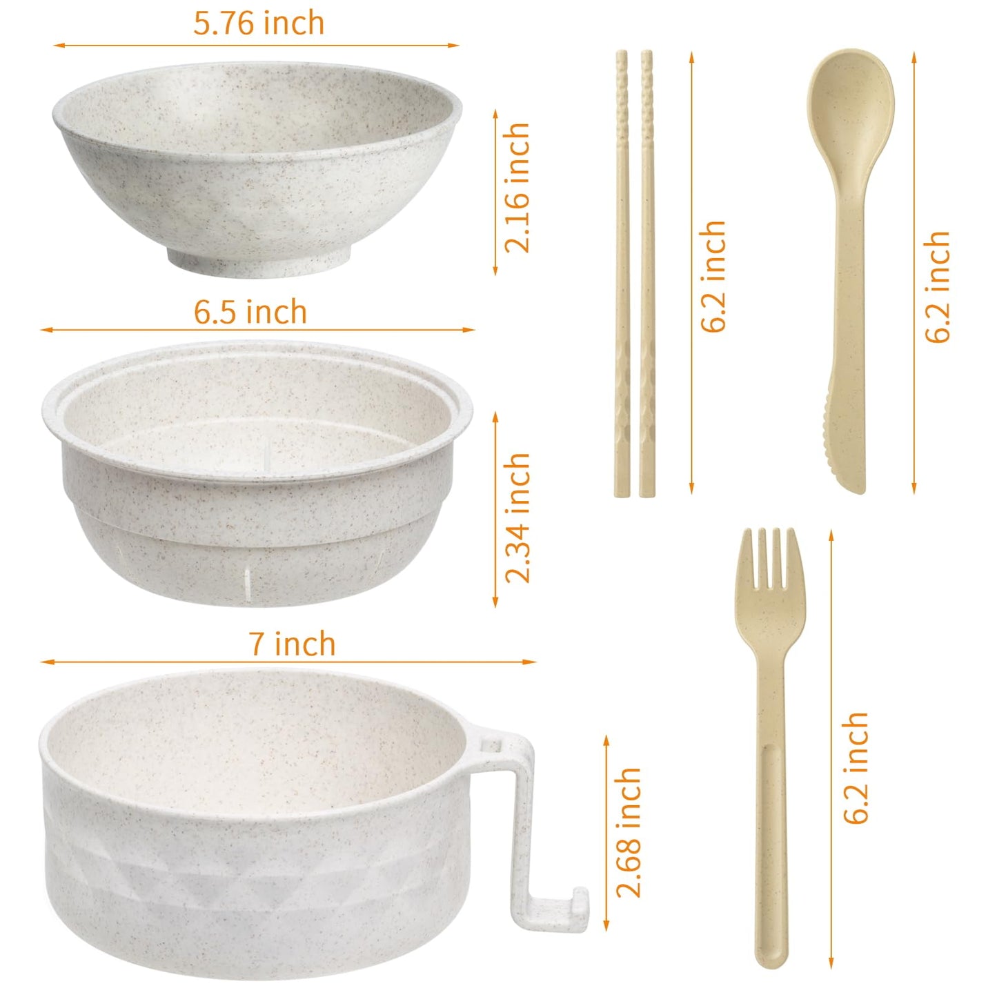 Ramen Bowl Set,Microwave Ramen Cooker Instant Noodles Bowl with Chopsticks Spoon,Rapid Ramen Noodle Bowl, Portable Noodle Bowls,for Home Office Dorm Room College gift(Beige)