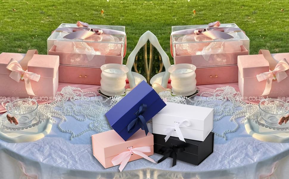 kaxilu Dark Green Gift Boxes with Ribbon Foldable Gift Boxes Set of 5 Magnetic Gift Boxes for Presentations and Groomsmen Proposal, Glossy Finish,Large-L11.5*W8.6*H4.2inch