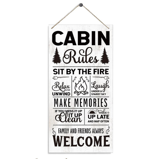 Wooden Cabin Wall Art Plaque, Welcome Sign for Cabin, Cottage, Farmhouse Door - Decorative Hanging Decor for Indoor Outdoor