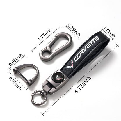 TACOMA Genuine Leather Car Key Chain for Corvette C4 C6 C5 C7 C8 Z06 KeyChain for Men and Women Family Present Key Ring Accessories Black