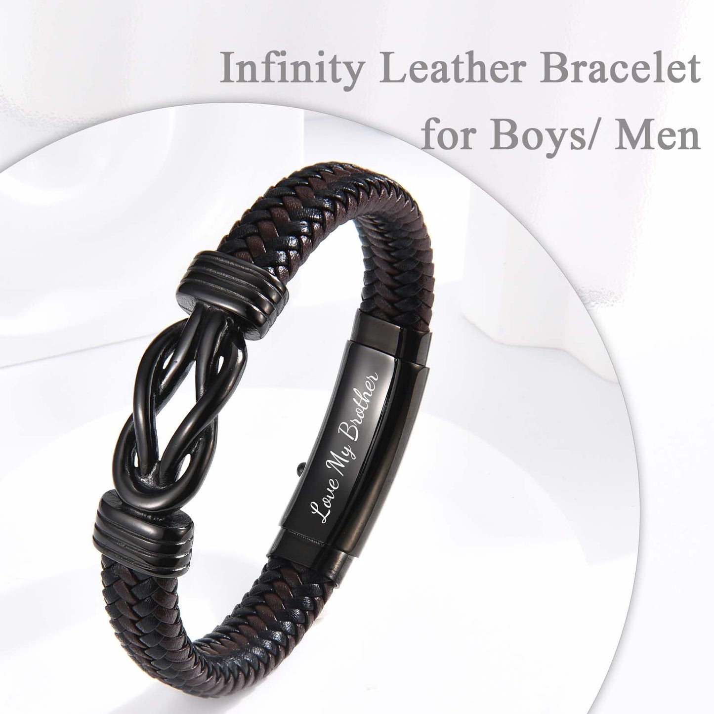 EFVISD Infinity Leather Bracelet for Men Him Boys, Engraved Love You Son Grandson Nephew Brother Dad Husband Uncle Christmas Valentines Fathers Birthday Easter Graduation Gifts