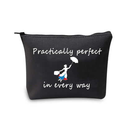 JXGZSO Mary Quote Makeup Bag Zipper Bag Practically Perfect in Every Way Movie Inspired Gift (ractically perfect in every way black)