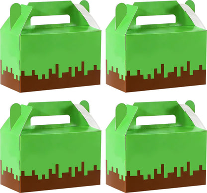 12Pcs Pixel Party Favors Gift Boxes Pixel Paper Treat Boxes Bulk Mining Themed Green Brown Video Game Birthday Goodie Candy Box for Kids Gamer Birthday Supplies Pixelated Party Baby Shower Decoration