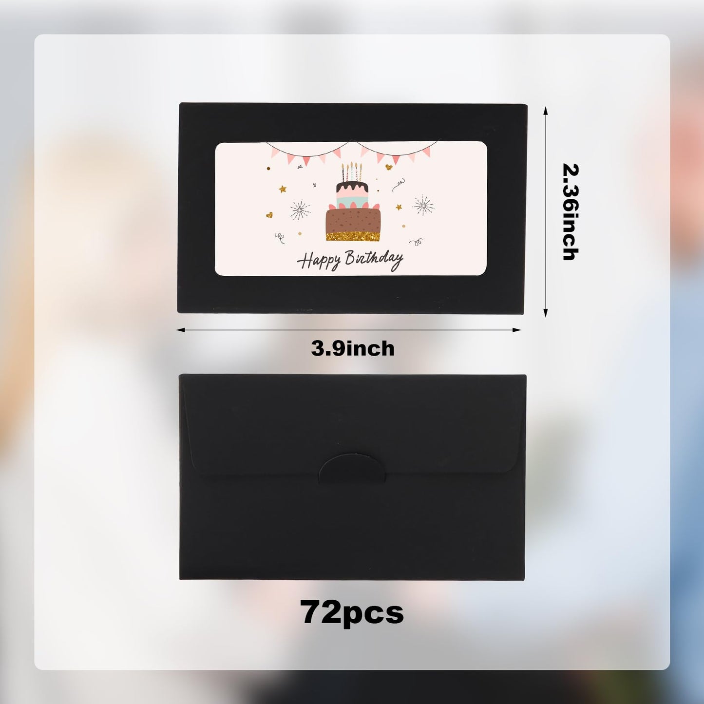 72 PCS Gift Card Envelopes 3.9 x 2.4 Inch Gift Card Holder Gift Sleeves with Windows and Buckle for Birthday Party Thanksgiving Gifts Business Invitation Card Envelopes Black
