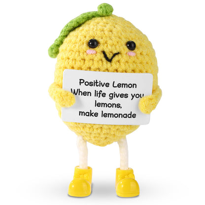 TOYMIS Funny Positive Lemon, 4.3 Inch Emotional Lemon Crochet Support Doll with Encouragement Card Cute Handmade Knitted Positive Toy for Friends Family Home Office Decoration Party Favors Accessories