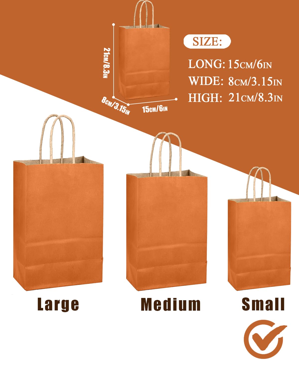 qiqee Classic Orange Gift Bag with Handles Bulk 24Pcs Paper Bags -8.3"x6"x3. 15" Party Favor Bags - Solid Color