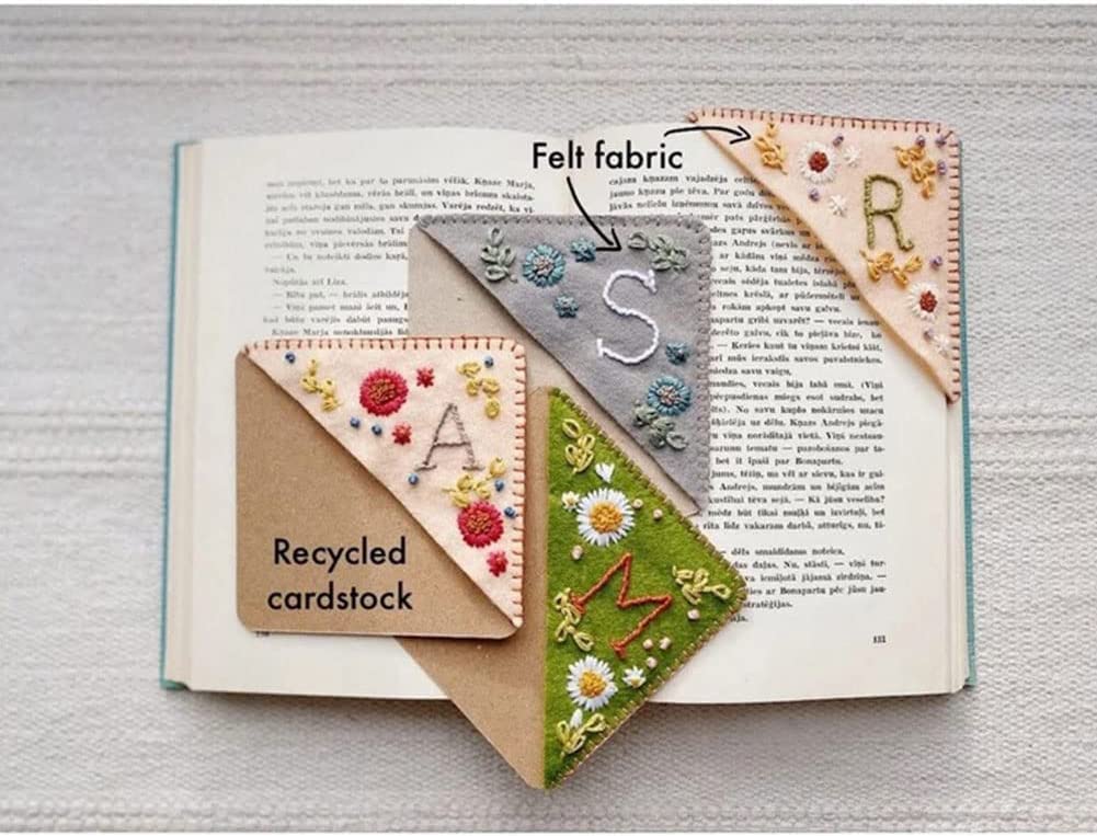 Personalized Hand Embroidered Corner Bookmark, 26 Letters Cute Flower Embroidered Corner Bookmark Embroidery Book Marker Clip for Book Lovers Bookmarks for Reading Lovers Meaningful GIF (Summer, L)