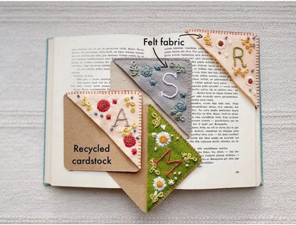 Personalized Hand Embroidered Corner Bookmark, 26 Letters Cute Flower Embroidered Corner Bookmark Embroidery Book Marker Clip for Book Lovers Bookmarks for Reading Lovers Meaningful GIF (Summer, L)