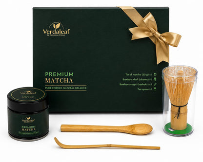 Verdaleaf USDA Organic Matcha Gift Box – 50g Ceremonial Grade Japanese Matcha with Bamboo Whisk & Scoop – Premium Matcha Starter Kit