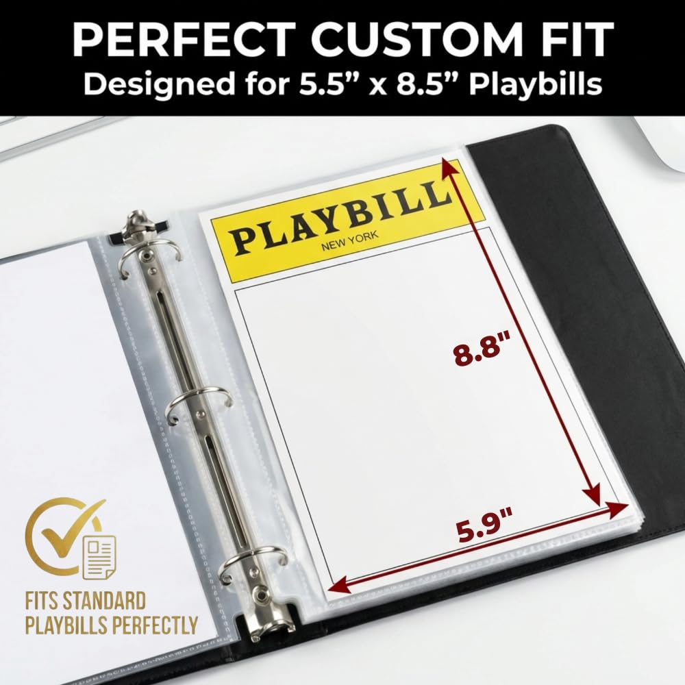 Broadway Playbill Binder with sleeves, Playbill Theater Holder & Showbill binder Organizer Album, Playbill Gifts for Women & Men, and Musical Theater Show Lovers, 25 protective sheets