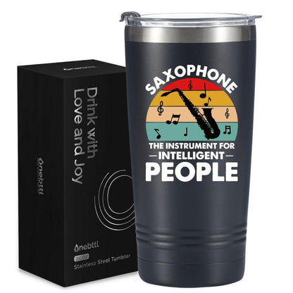 Onebttl Saxophone Player Tumbler - Insulated 20oz Stainless Steel Travel Mug with Straw, Brush, Lid, and Gift Box for Jazz Lovers